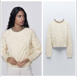 Zara Alpaca Blend Sweater with Chain Necklace